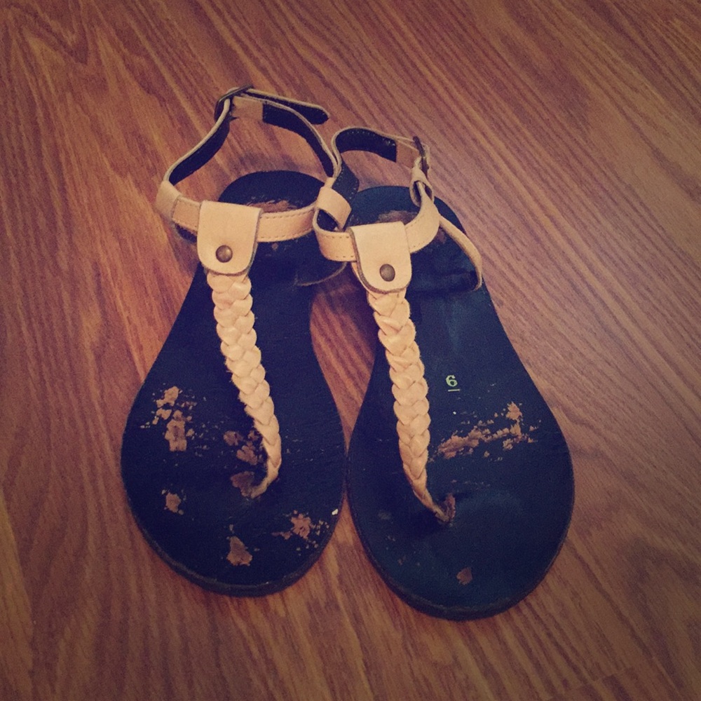 Nude braided thong sandal